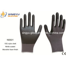 Nylon Shell Nitrile Coated Microthin Foam Safety Work Gloves (N5501)
